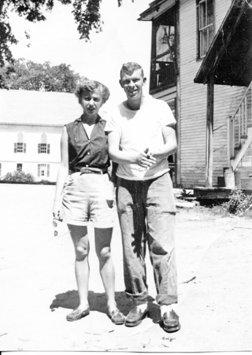 Irene and Allen in the driveway between the old Bisbee's building (on the right in the picture) and the old Mehuron's (unseen to the left in the photo).