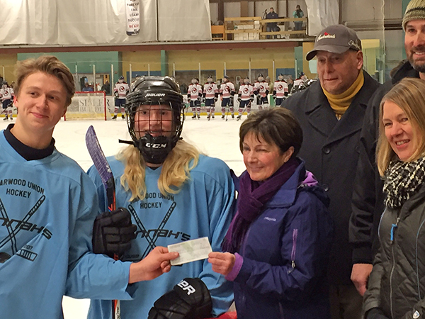 Harwood Hockey featured nonprofit Hannah's House at a game on February 8, 2017. Hannah's House revived a donation of over $700.  