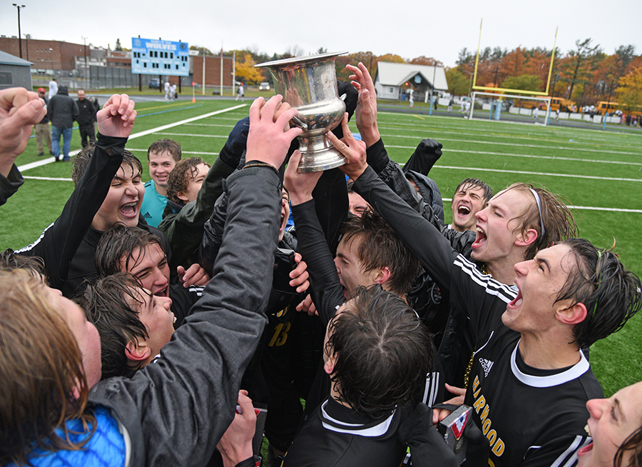 Harwood boys' soccer team won the Division II Vermont State Championships with a win over Woodstock on Saturday, November 3. Photo: Gordon Miller