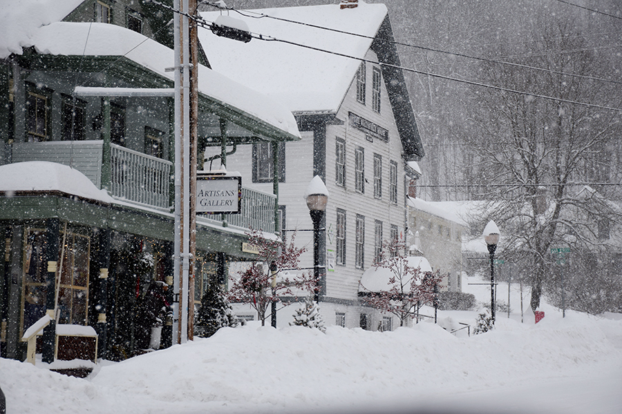Bridge Street in Waitsfield, VT with a fresh blanket of snow from storm Harper. Photo: Jeff Knight