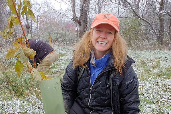 Photo courtesy of FMR. Longtime FMR board member Katie Sullivan helps at a community stewardship day last fall.