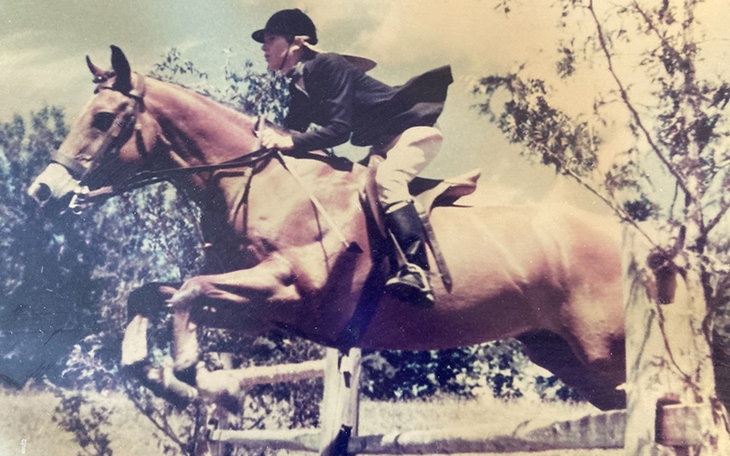 Ellen Hall Adams on horseback.