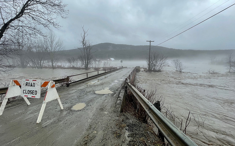 December 2023 flooding along the Mad River at Meadow Road in Waitsfield. Photo: Luke Foley
