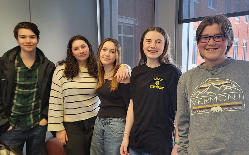 Five Harwood students advanced to the State competition at UVM yesterday. They are, from left to right in the attached photo (Math Club @ State Competition), William Clark, Caroline Cox, Aoife Garvin, Fiona Wanner and Eli Askew.