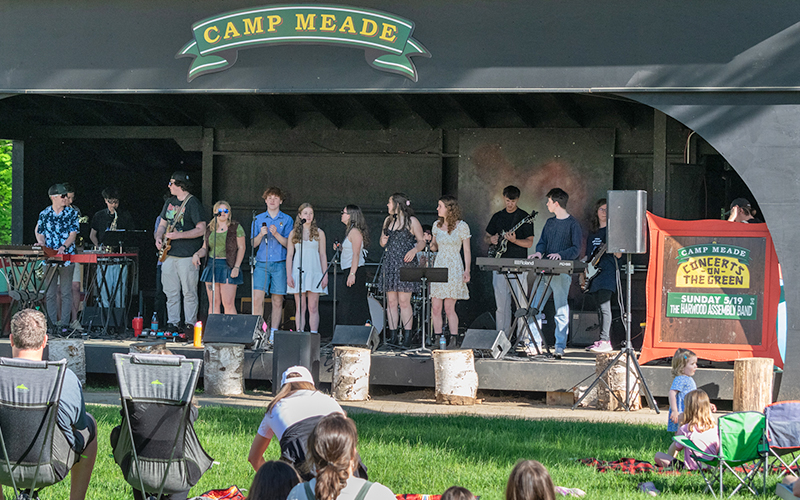 Harwood Assembly Band plays season opener at Camp Meade in Middlesex, VT. Photo: Jeff Knight