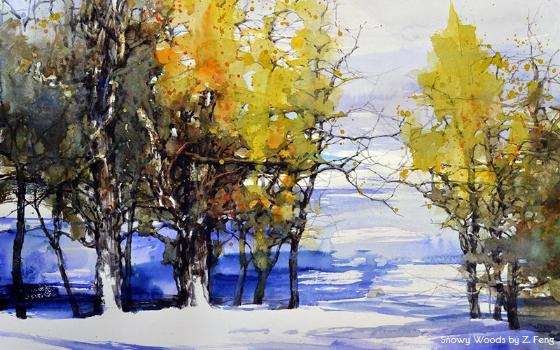 Snowy Woods, a watercolor by Z Feng