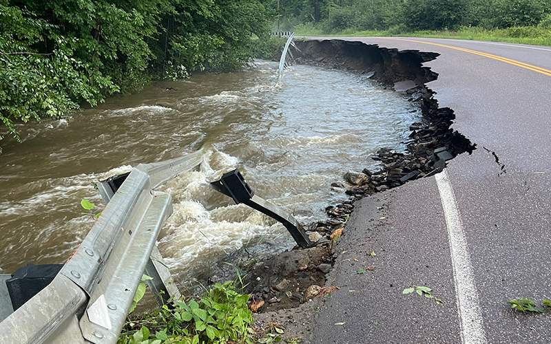 Damage to Route 17 in Fayston, Vermont Photo: Annemarie Furey