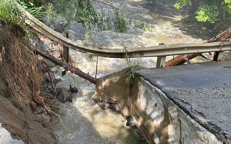 A destroyed bridge on Airport Road in Fayston, Vermont. Photo: Sonia Behn