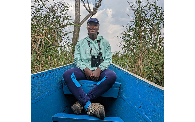 Onome Ofoman at Lake Bunyonyi in Uganda.