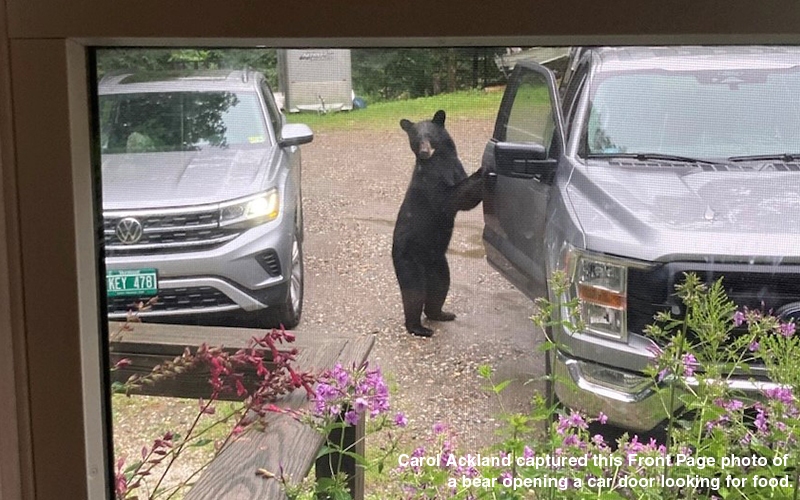 Bear opening a car door looking for food, sent in by Carol Ackland.