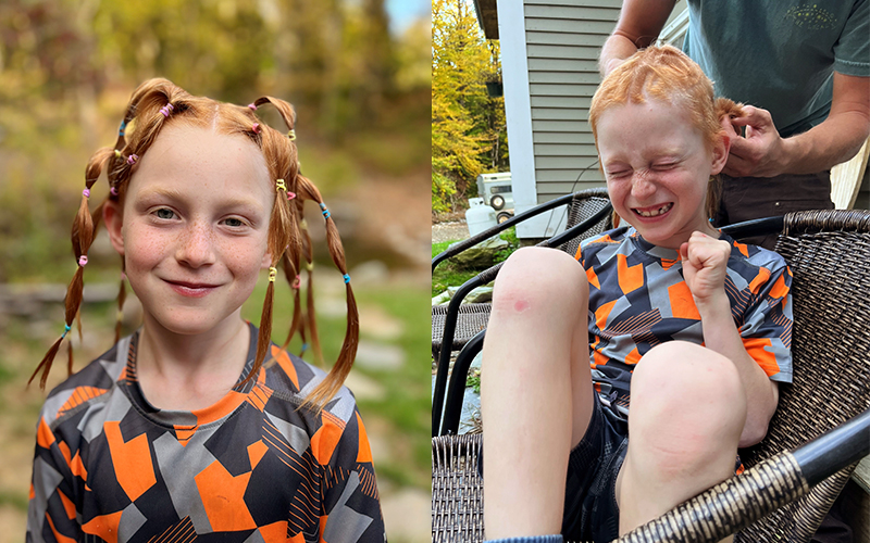 Otto Watt of Moretown donated hair for kids with cancer.