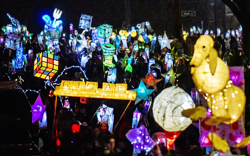 Last year’s River of Light parade makes its way down Main Street. Photo by Gordon Miller