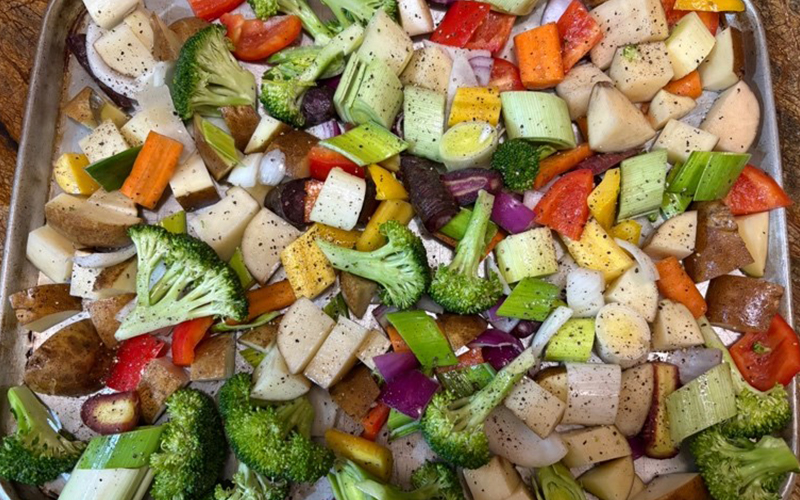 Roasted vegetables with creamy coconut dressing