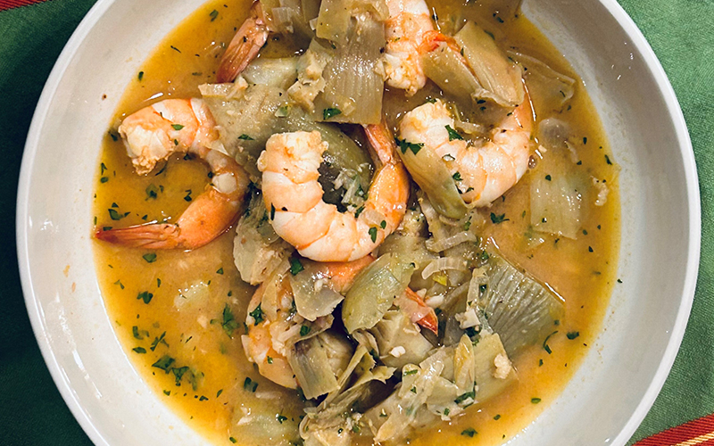 Shrimp and artichokes in a lemon butter sauce