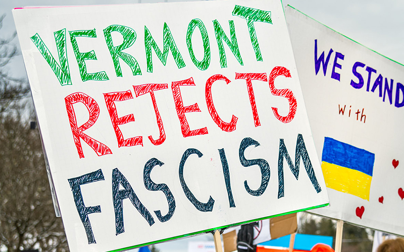 Protesters carried signs and flags of all kinds during the Indivisible MRV protest of Vice President JD Vance on Saturday, March 1. Photo: David Garten