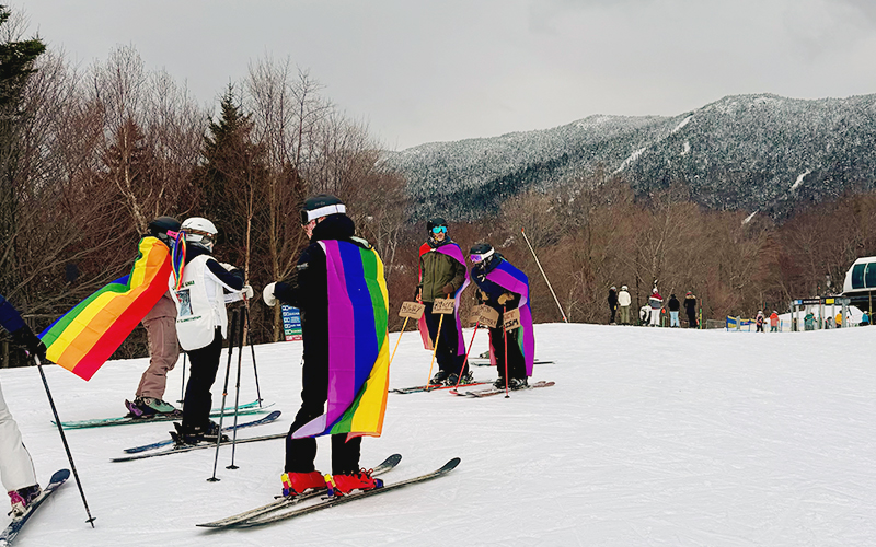 Skiing protests on the mountain at Sugarbush on March 1 in response to JD Vance's visit. Photo: Susie Conrad