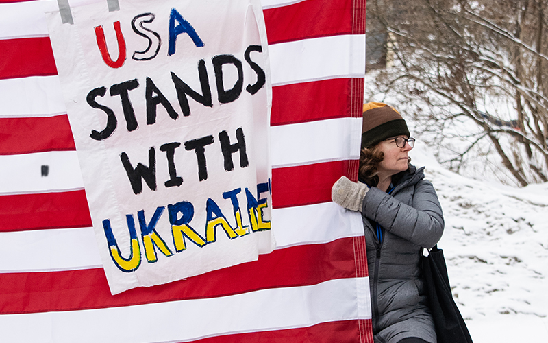 Much of Saturday's protest seemed to be in response to the way Ukrainian President Volodymyr Zelenskyy was treated on Friday afternoon by President Trump and Vice President Vance. Photo: Jeff Knight